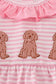 Pink stripe puppy embroidery ruffle bubble