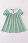 Green pumpkin bow embroidery dress