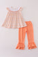 Orange pumpkin embroidery plaid ruffle pants set