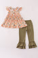 Green pumpkin bow print ruffle pants set