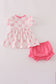 Pink bow tie embroidery ruffle bloomer set