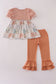 Fall floral print turkey pumpkin embroidery ruffle pants set