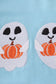 Blue ghost pumpkin embroidery top