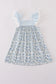 Blue bow & lace print ruffle dress
