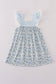 Blue bow & lace print ruffle dress