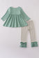Green duck embroidery ruffle pants set