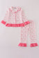 Pink bow tie pumpkin print ruffle pajamas set