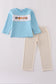 Blue puppy french knot pants set
