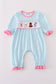 Blue farm embroidery gingham ruffle romper