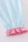 Blue farm embroidery gingham ruffle romper
