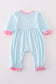 Blue farm embroidery gingham ruffle romper