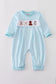 Blue farm embroidery gingham romper