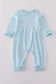 Blue farm embroidery gingham romper