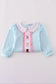 Blue farm embroidery gingham ruffle pants set