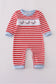 Red airplane embroidery stripe romper
