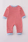 Red airplane embroidery stripe romper
