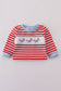 Red airplane embroidery stripe romper