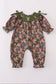 Forest hunting deer embroidery ruffle romper