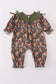 Forest hunting deer embroidery ruffle romper