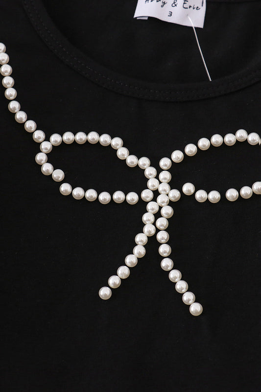 Black pearl bow corduroy skorts set