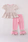 Pink floral print ruffle pants set