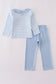 Blue turkey embroidery stripe pants set