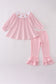 Pink turkey embroidery stripe ruffle pants set