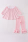 Pink turkey embroidery stripe ruffle pants set