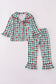 Green bow plaid ruffle pajamas set