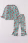 Green bow plaid ruffle pajamas set