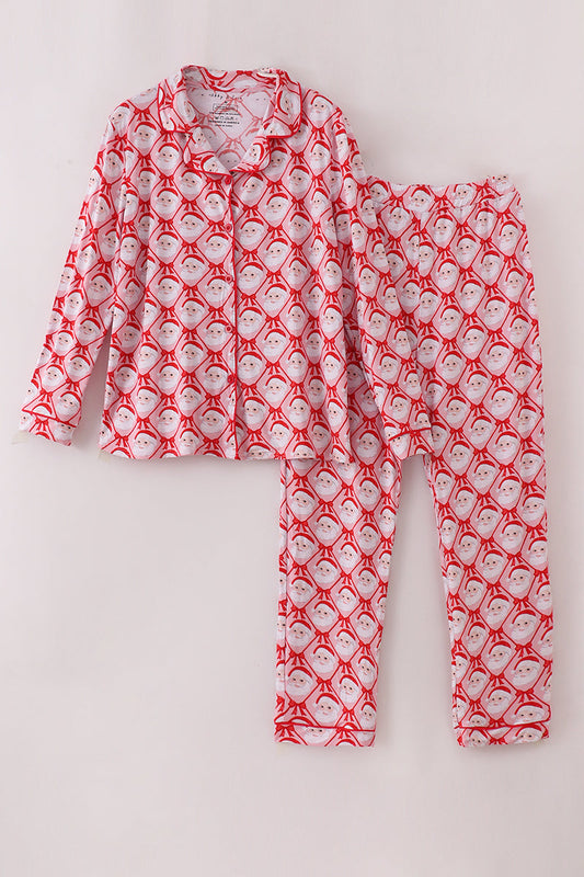 Red santa claus print bamboo mom pajamas pants set