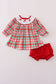 Red santa claus embroidery plaid bloomer set