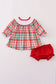 Red santa claus embroidery plaid bloomer set