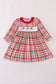 Red santa claus embroidery plaid ruffle dress