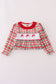 Red santa claus embroidery plaid ruffle dress