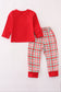 Red santa claus embroidery plaid pants set