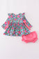 Blue christmas tree smocked ruffle bloomer set
