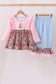 Pink christmas tree applique ruffle dress set