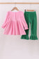 Pink nutcracker embroidery velvet ruffle pants set