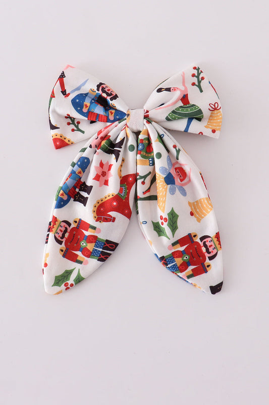 Red nutcracker print sailor hair bow