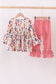 Red nutcracker print pants set