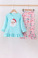 Blue christmas santa claus applique ruffle pants set