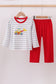 Red stripe excavator applique pants set