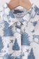 Blue christmas reindeer tree button down shirt
