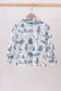 Blue christmas reindeer tree button down shirt