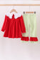 Red christmas tree embroidery ruffle pants set