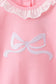 Pink bow embroidery ruffle pants set