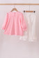 Pink bow embroidery ruffle pants set