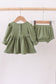 Green christmas tree embroidery ribbon ruffle bloomer set