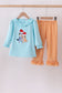 Blue christmas character embroidery ruffle pants set